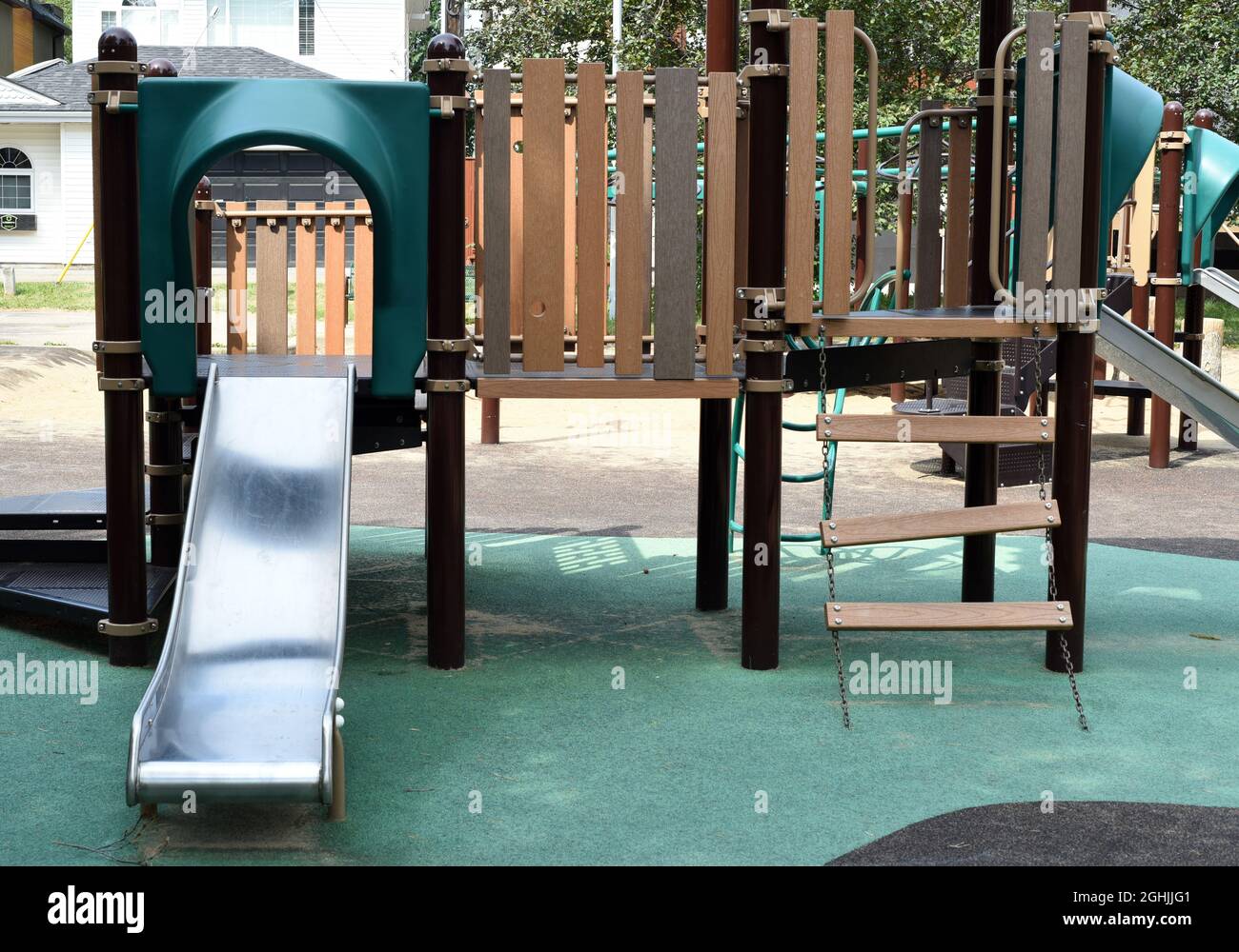 Equipment in a children’s playground in Edmonton, Alberta, Canada Stock