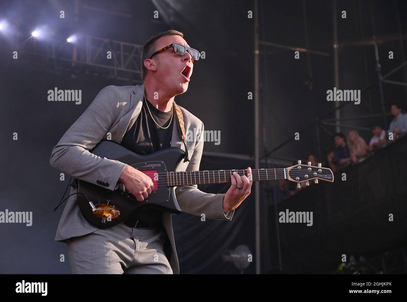 (L-R) Daniel Tichenor and Matt Shultz of Cage The Elephant perform on Day 3 of the 2021 BottleRock Napa Valley Music Festival at Napa Valley Expo on September 05, 2021 in Napa, California. Photo: Casey Flanigan/imageSPACE/MediaPunch Stock Photo