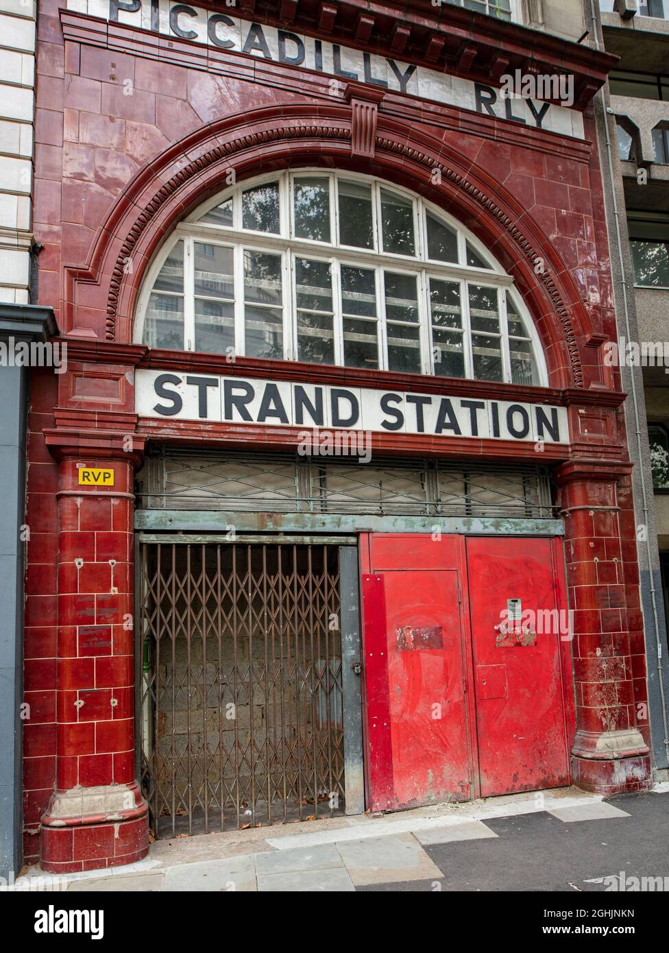 The disused abandoned Strand Underground station frontage; originally ...