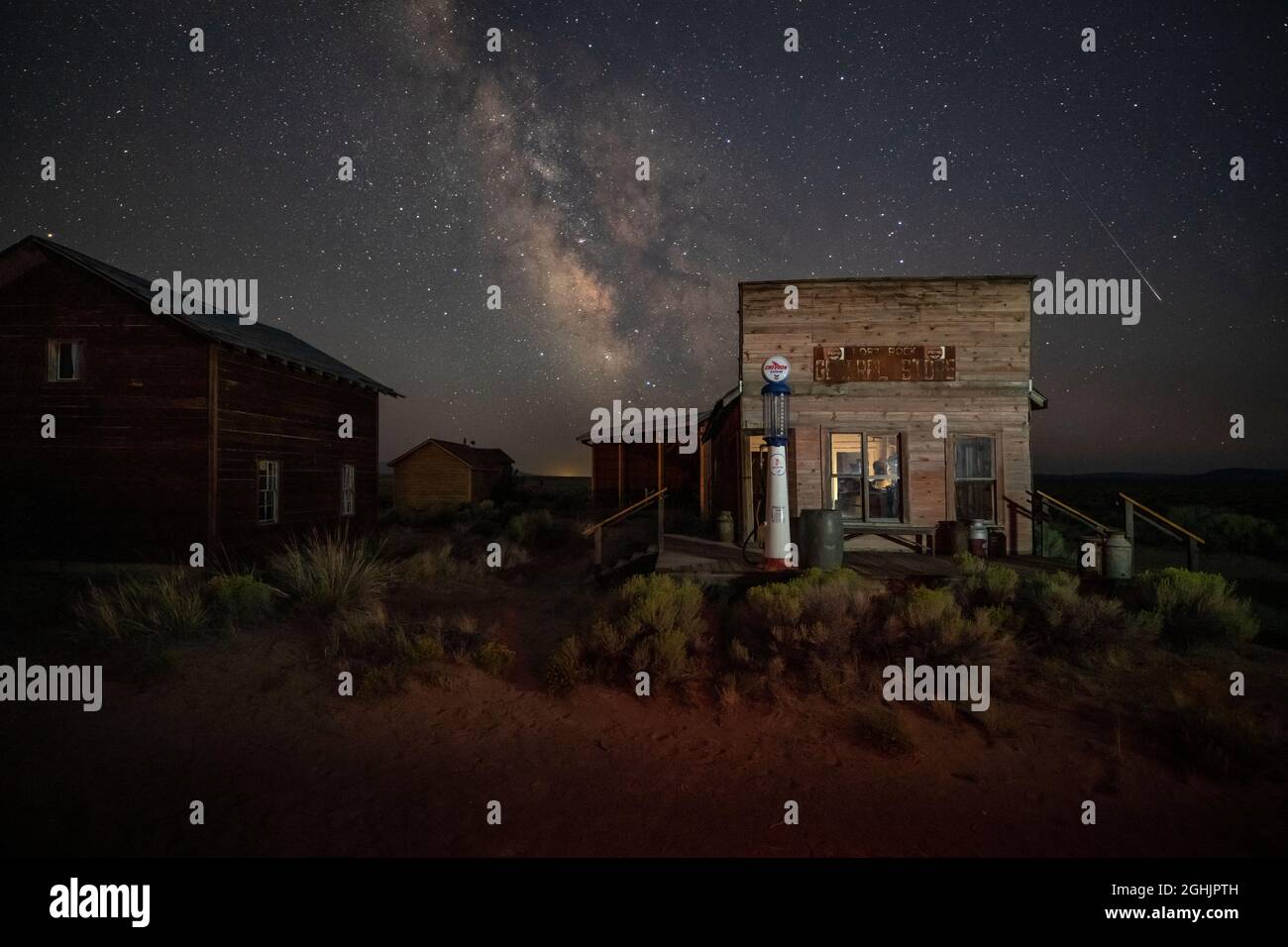USA, Oregon, Central, Fort Rock Homestead Museum, Astro Sky Stock Photo