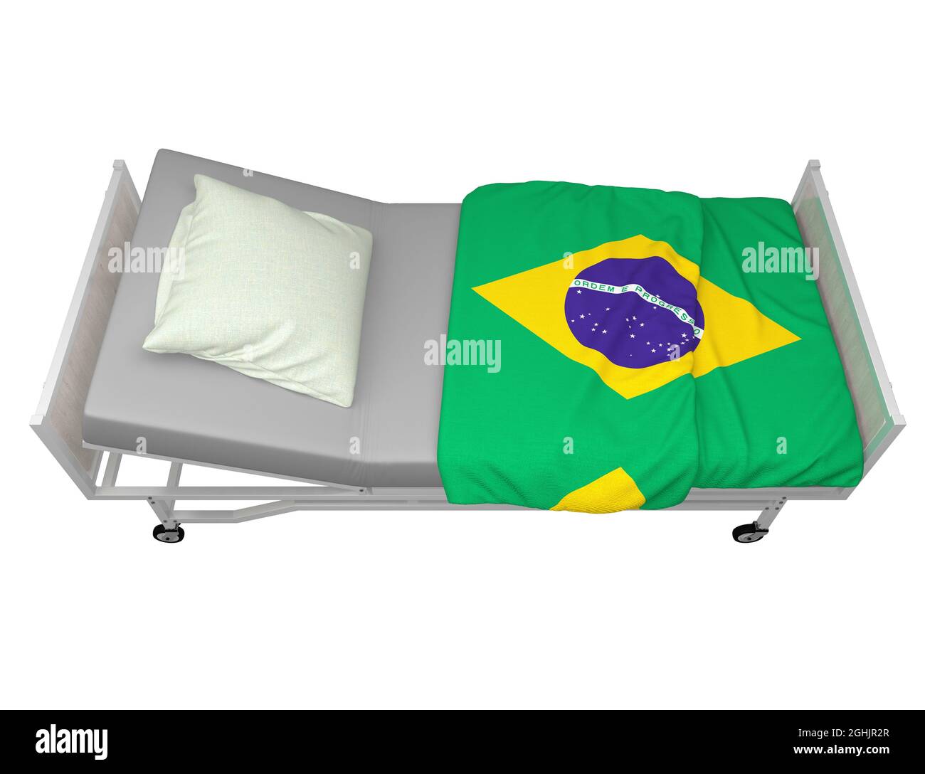 hospital bed with brazil flag isolated on white. 3d rendering Stock