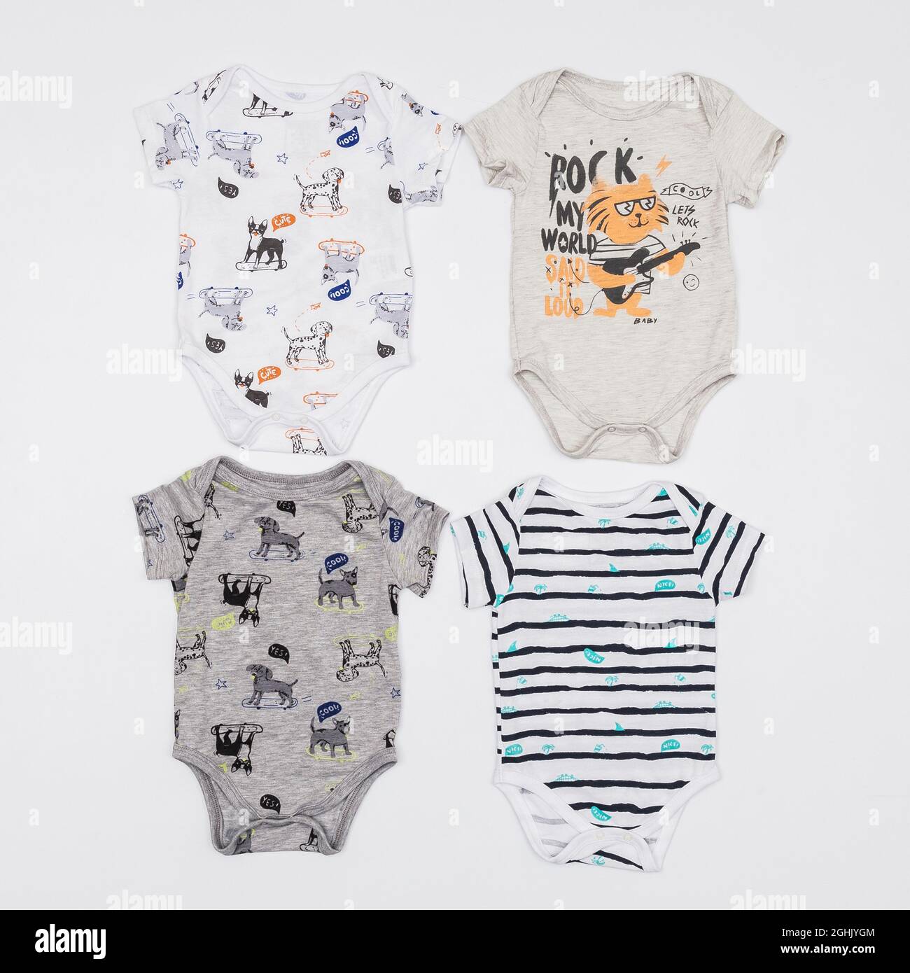 Baby Fashion; Rompers For Male Baby In Different Colors. Stock Photo