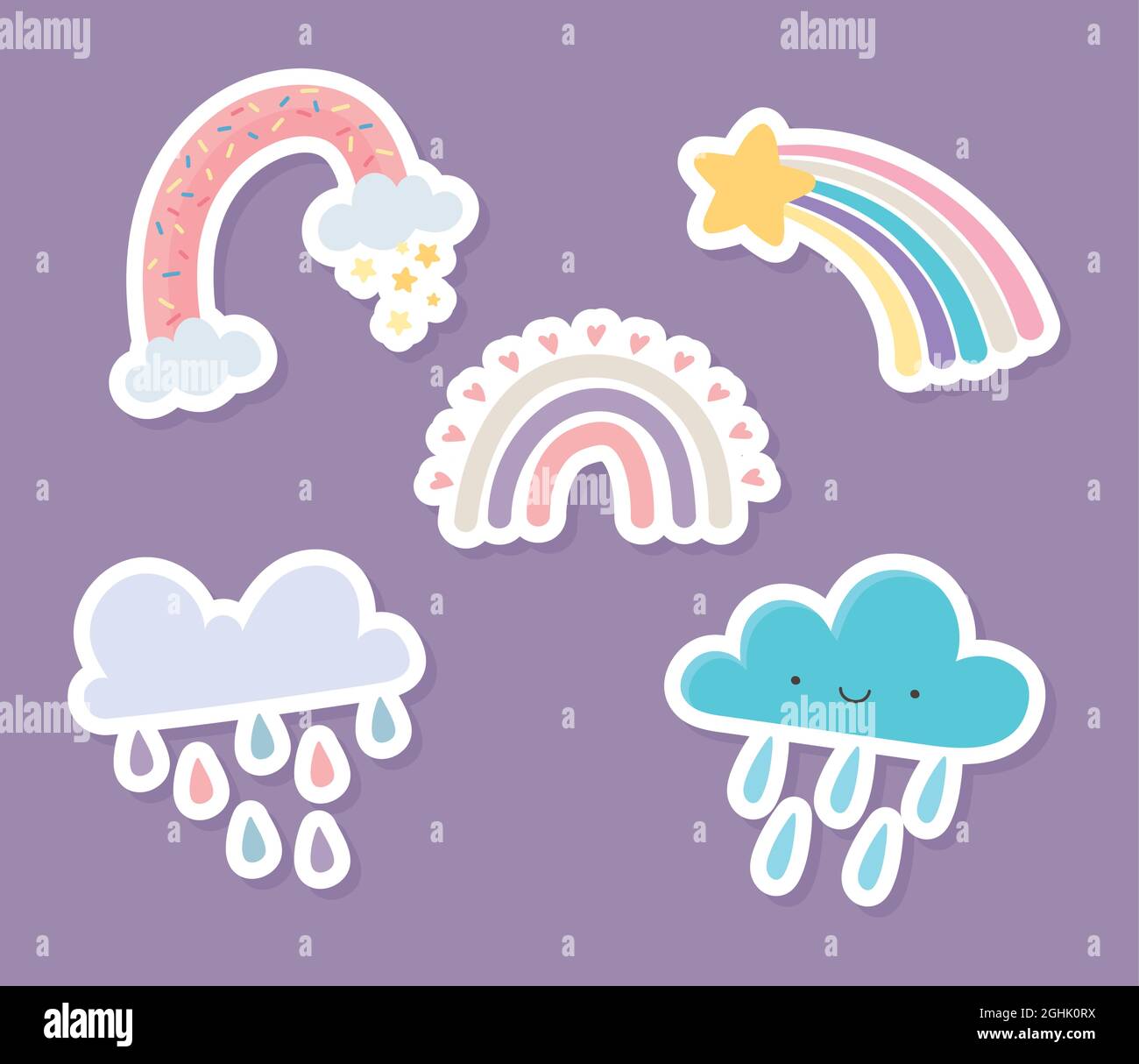 rainbow clouds rain Stock Vector Image & Art - Alamy