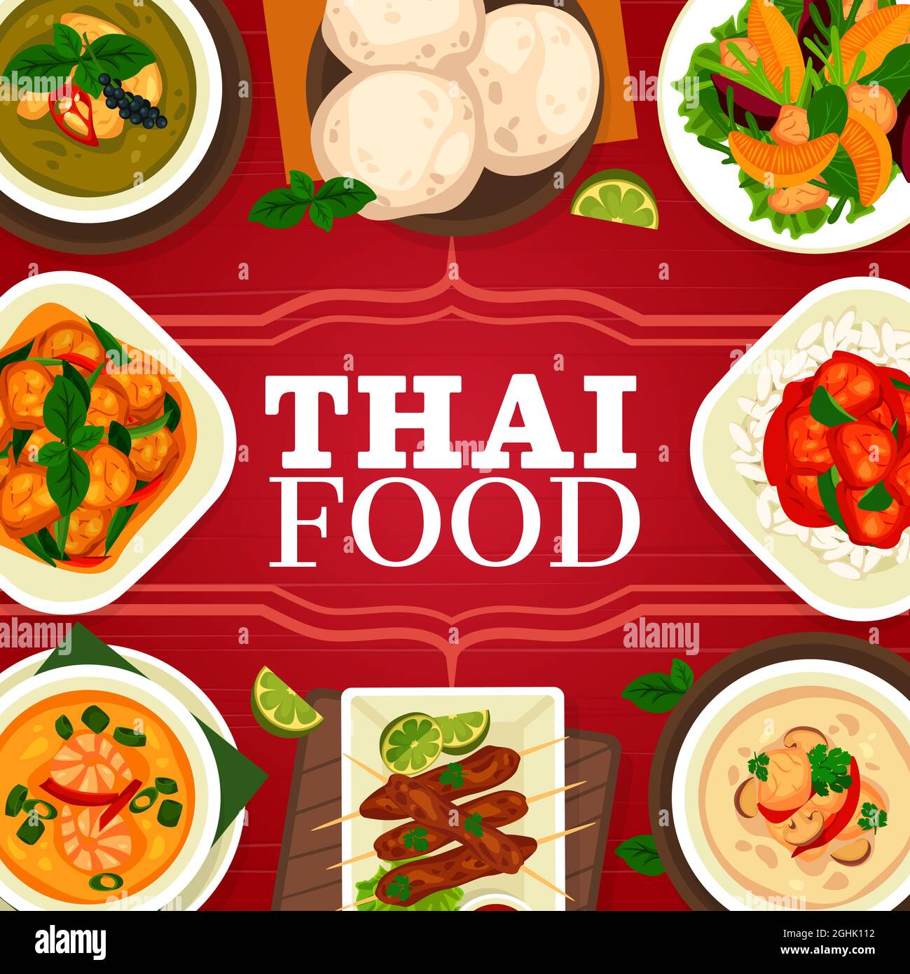 Thai cuisine, Asian food restaurant menu cover, Thailand lunch dishes