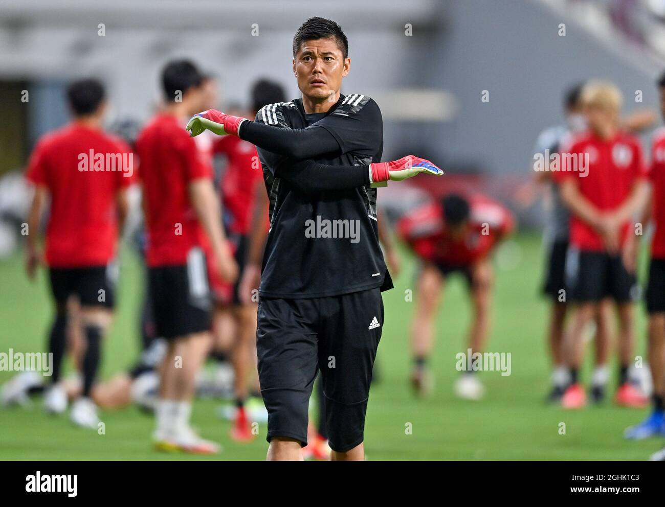 Doha, Qatar. 6th Sep, 2021. Kawashima Eiji of Japan attends a training session before the Group B match against China of FIFA World Cup Qatar 2022 Qulifier in Doha, Qatar, Sept. 6, 2021. Credit: Nikku/Xinhua/Alamy Live News Stock Photo