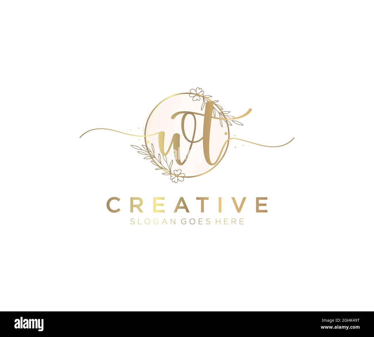 WT Feminine logo beauty monogram and elegant logo design, handwriting logo of initial signature, wedding, fashion, floral and botanical with creative Stock Vector