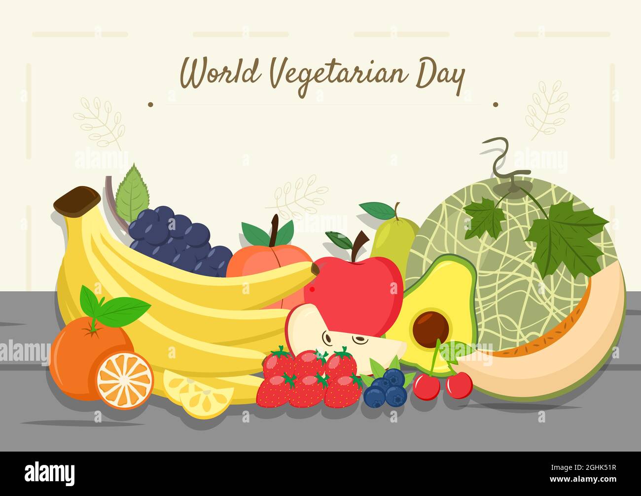 World Vegetarian Day Cute Cartoon Vector Illustration of Various Types ...