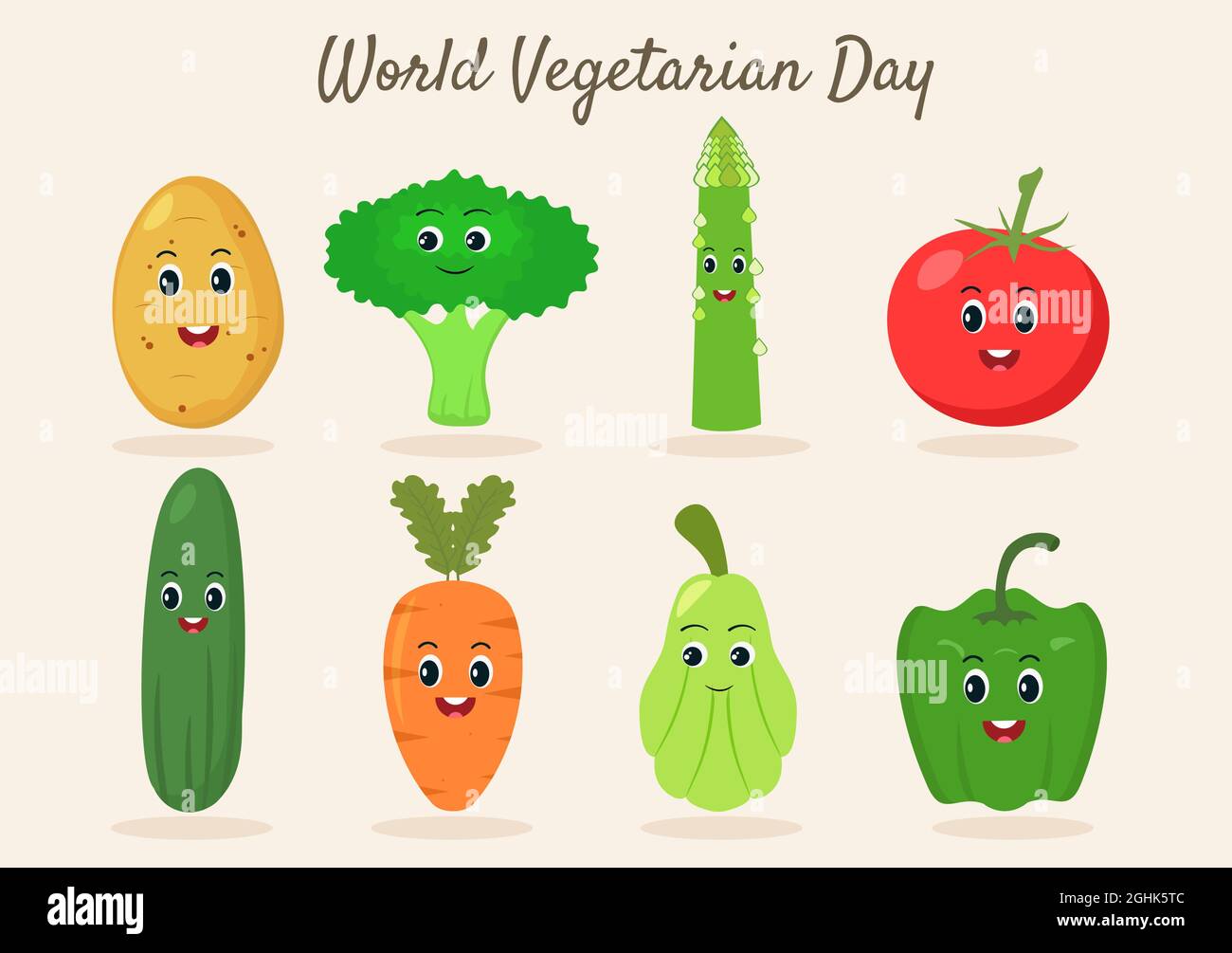 World Vegetarian Day Cute Cartoon Vector Illustration of Various Types ...