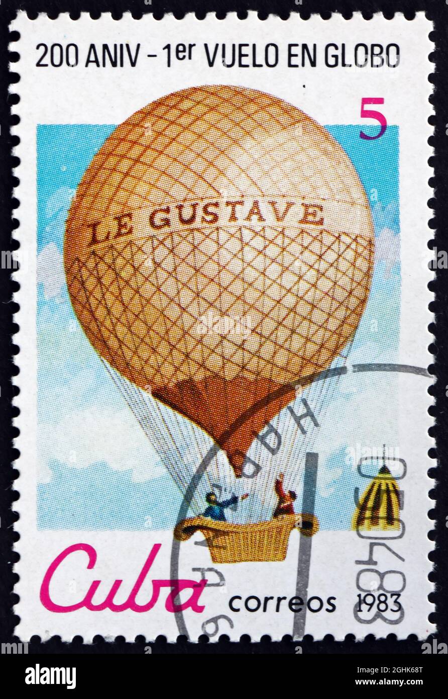 CUBA CIRCA 1983 a stamp printed in Cuba shows balloon in flight