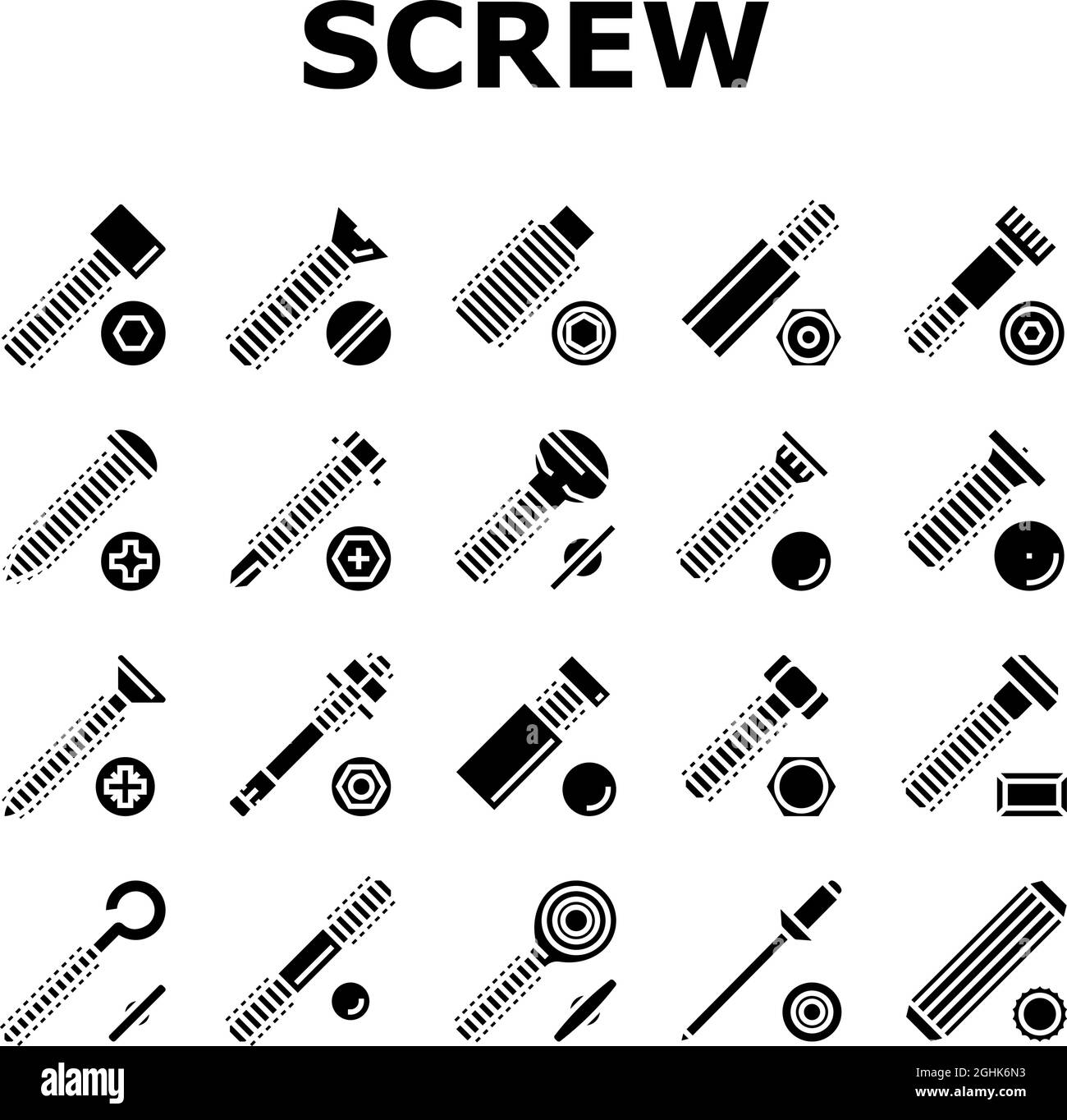 Screw And Bolt Building Accessory Icons Set Vector Stock Vector Image ...