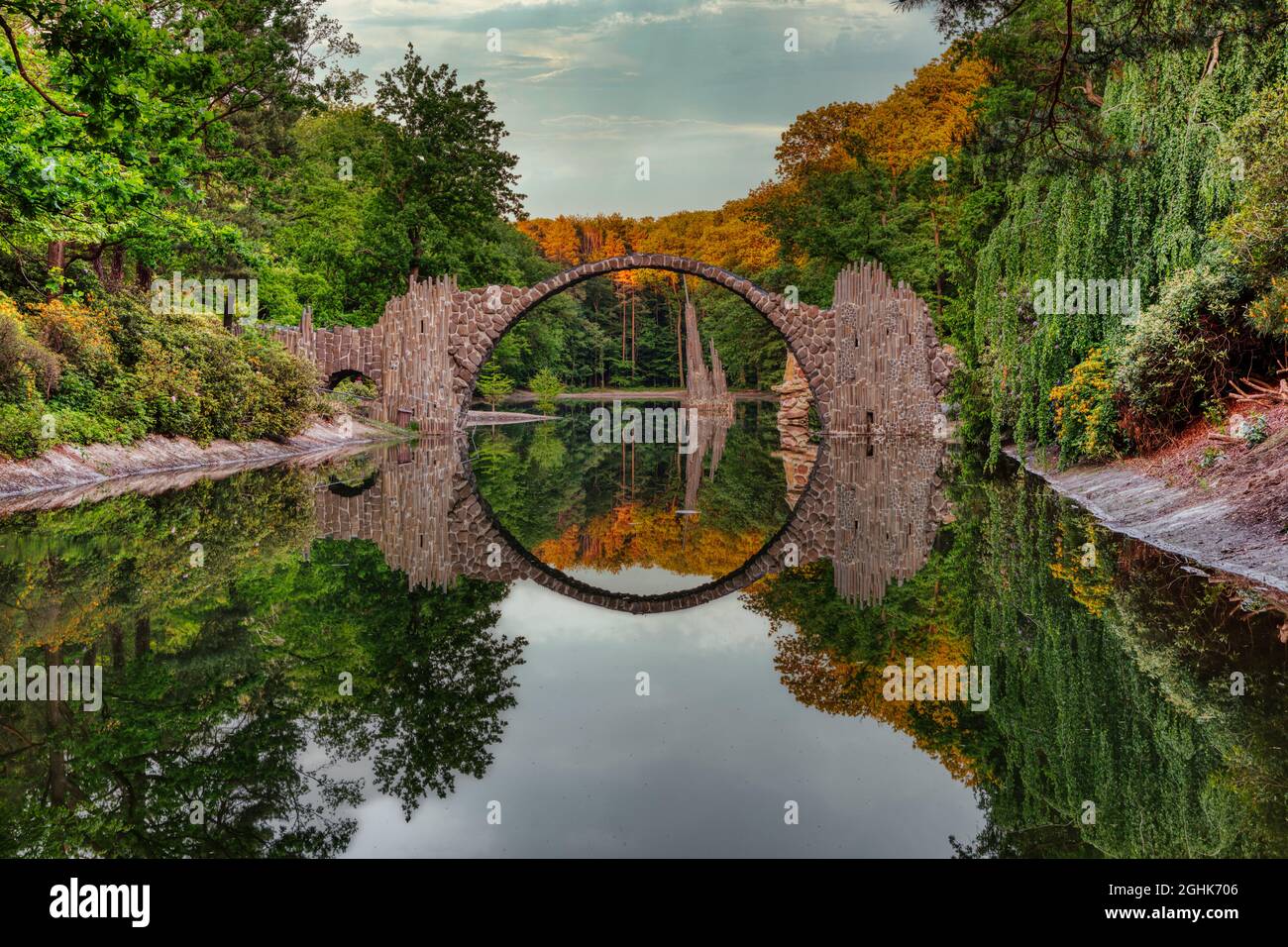 The Rakotzbrücke or Devil's Bridge with its artificially formed basalt ...