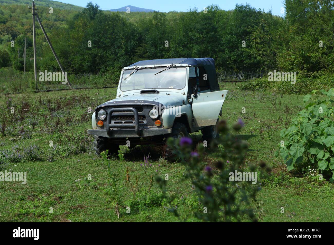 SUV UAZ-469 in the village Stock Photo