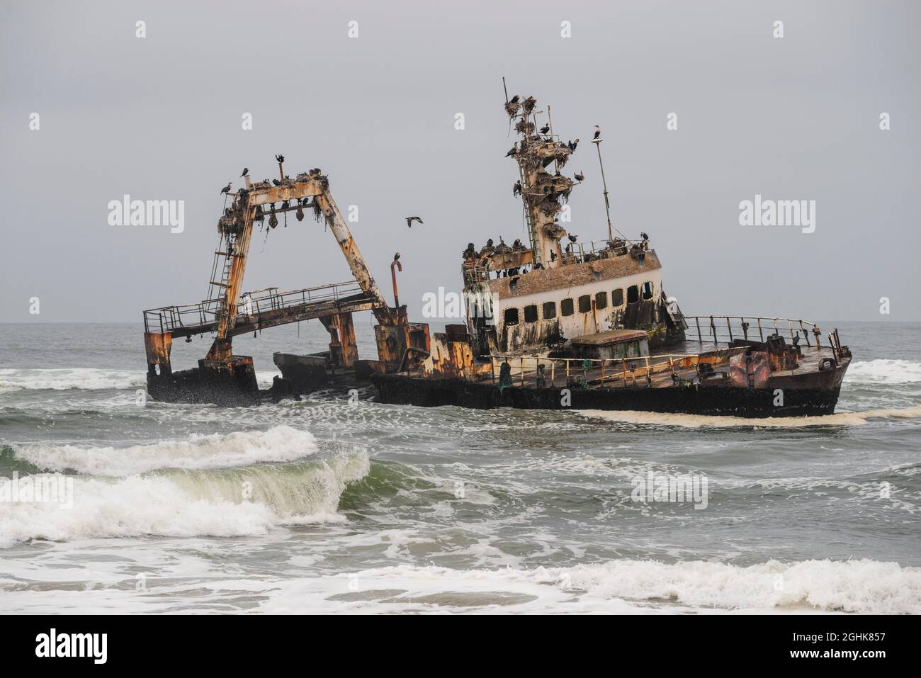 ship wrecking place at Skeleton Coast in Namibia Stock Photo