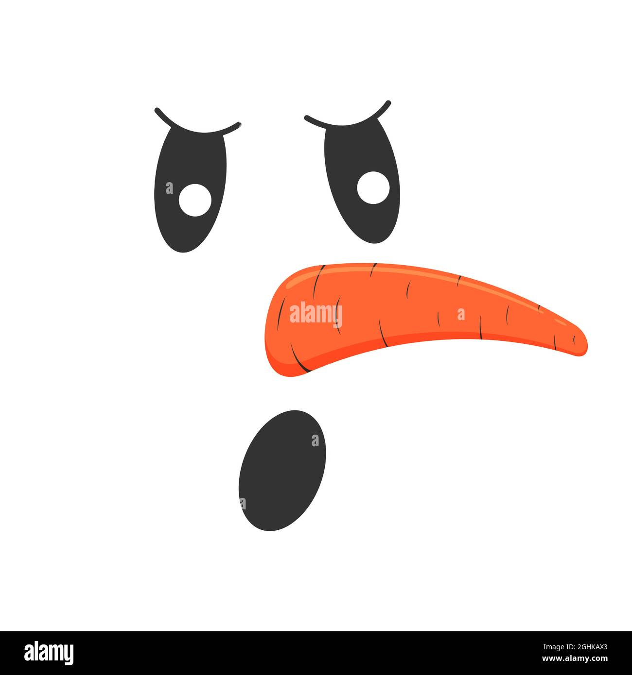 Snowman face with indignant or angry emotion. Cute snow man head with open mouth and carrot nose. Winter holidays design. Vector cartoon illustration. Stock Vector