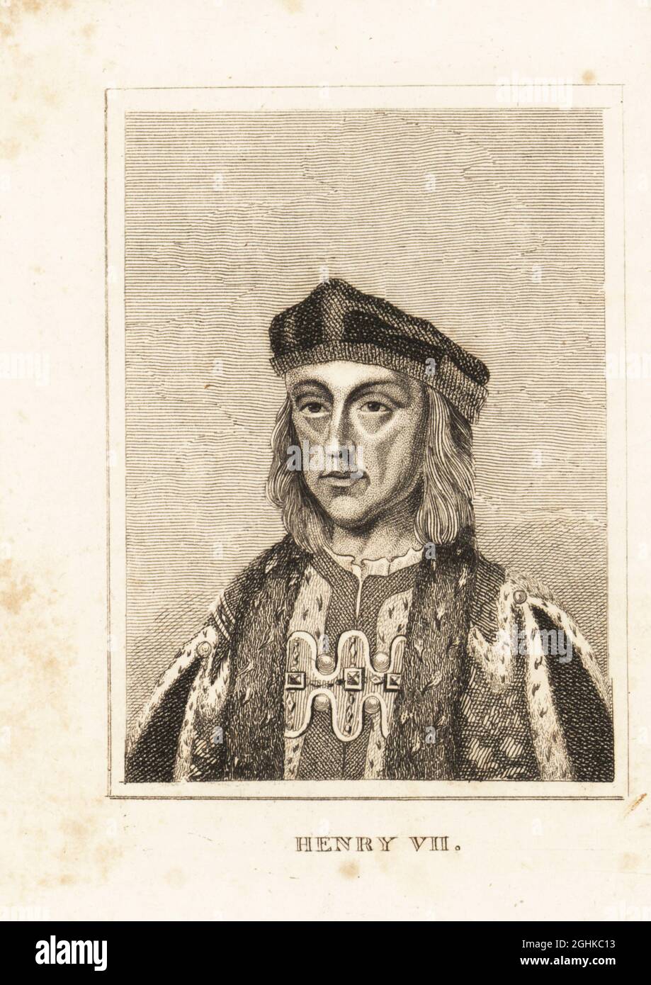 Portrait of King Henry VII of England, 1457-1509. Copperplate engraving from M. A. Jones’ History of England from Julius Caesar to George IV, G. Virtue, 26 Ivy Lane, London, 1836. Stock Photo
