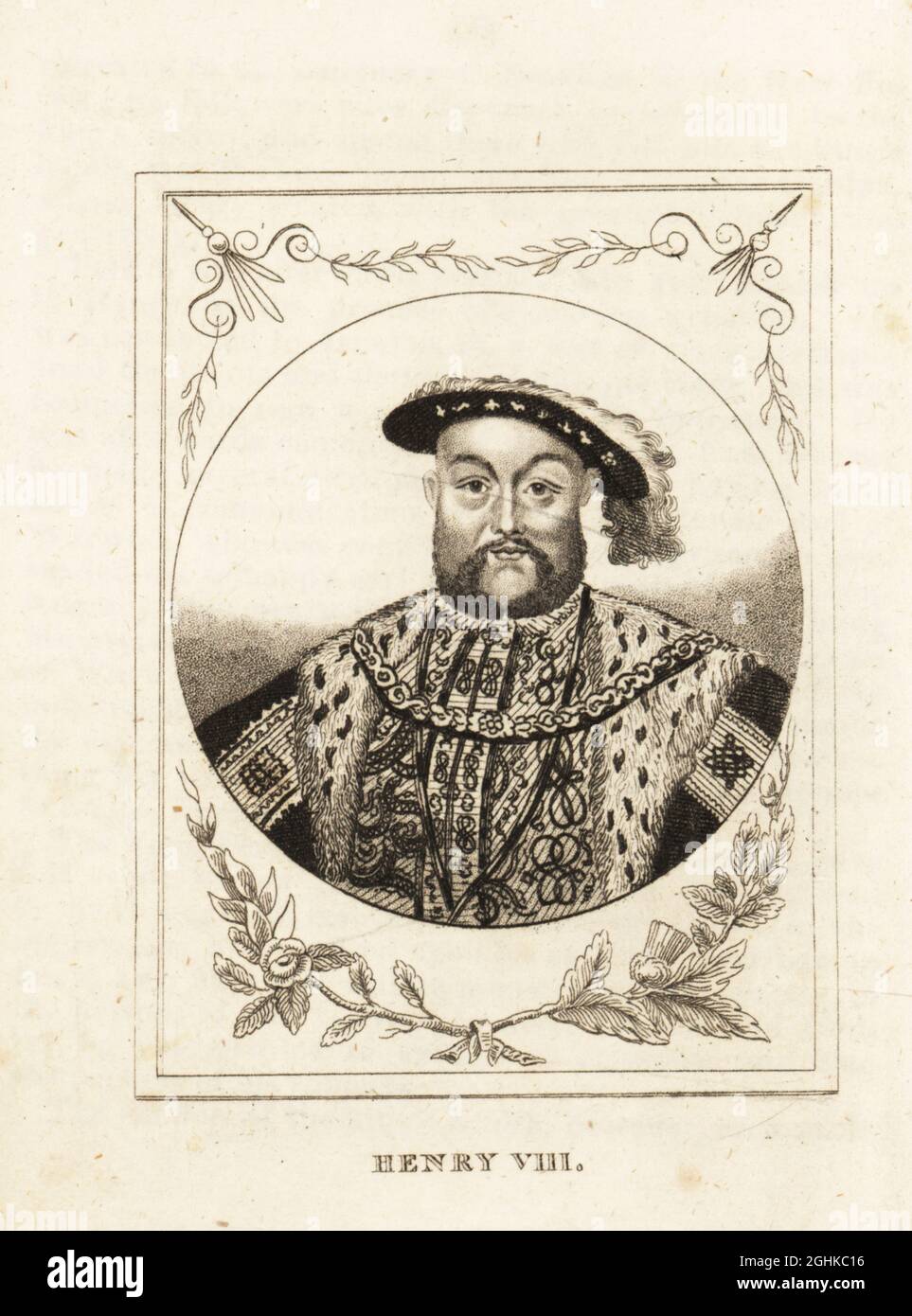 Portrait of King Henry VIII of England, 1491-1547. Copperplate engraving after Hans Holbein from M. A. Jones’ History of England from Julius Caesar to George IV, G. Virtue, 26 Ivy Lane, London, 1836. Stock Photo