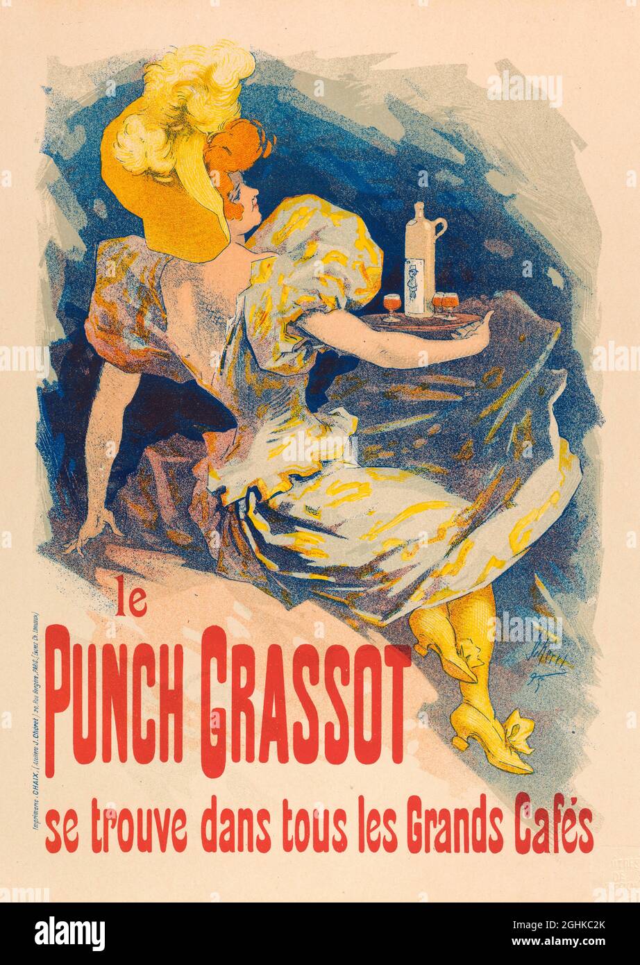 1880s Poster advertising: Punch Grassot can be found in all major cafes by Jules Cheret 1890 Stock Photo