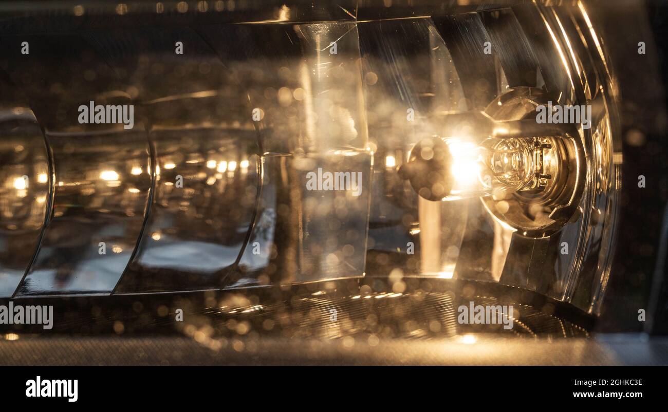Passenger car fog lamp with yellow light. Closeup Stock Photo Alamy