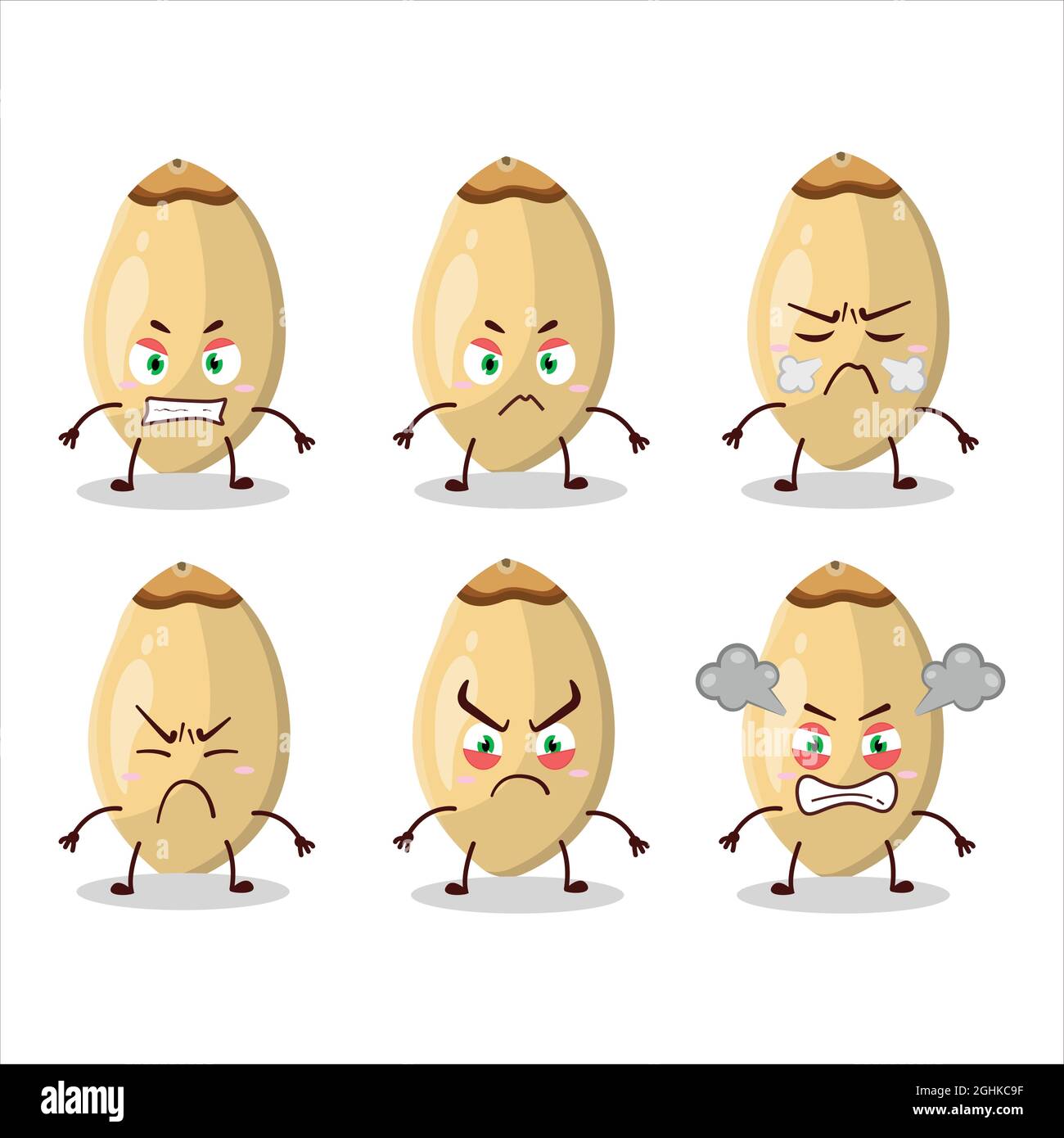 Pine Nuts cartoon character with various angry expressions. Vector