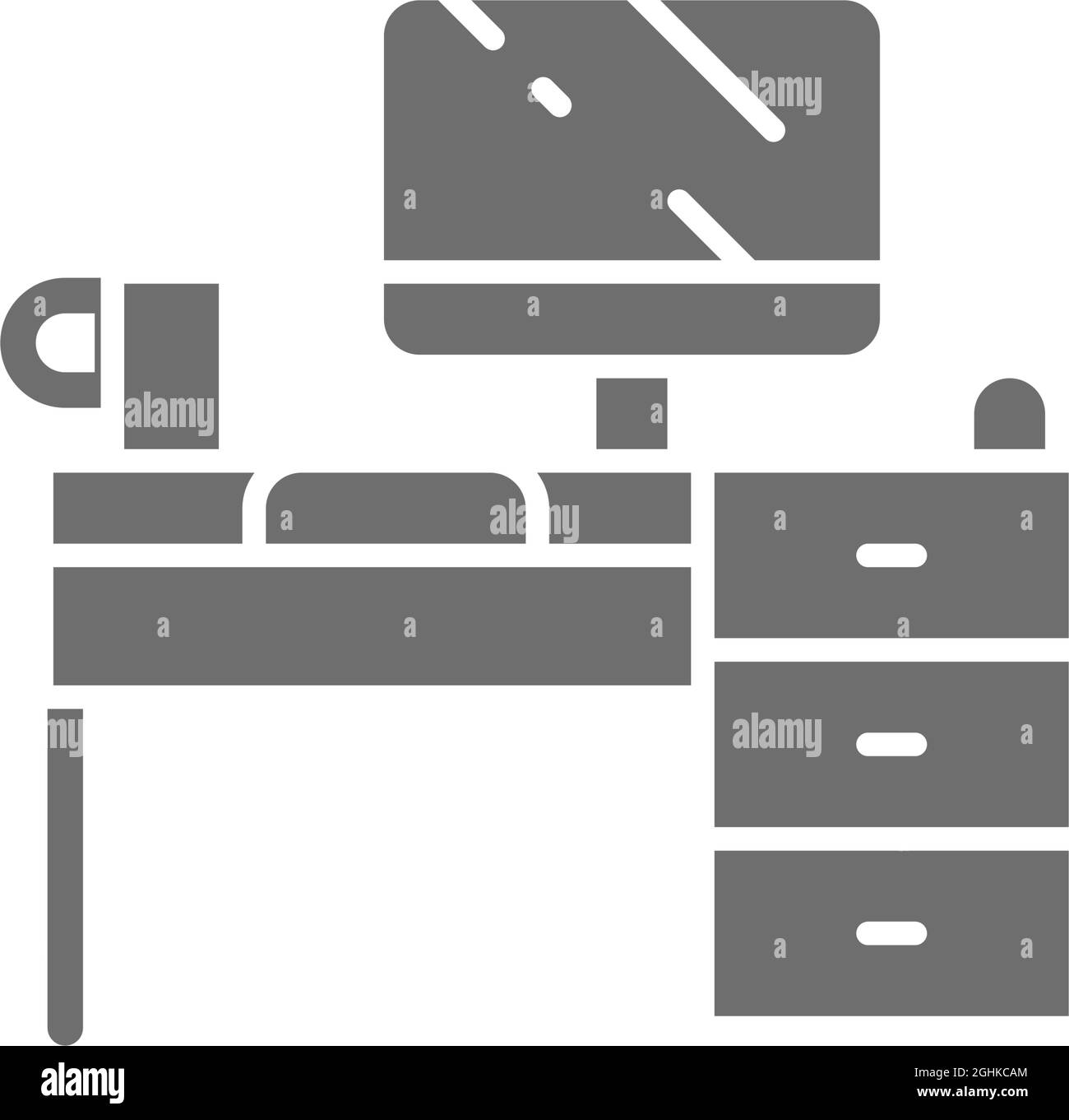 Computer desk, workplace grey. Isolated on white background Stock Vector