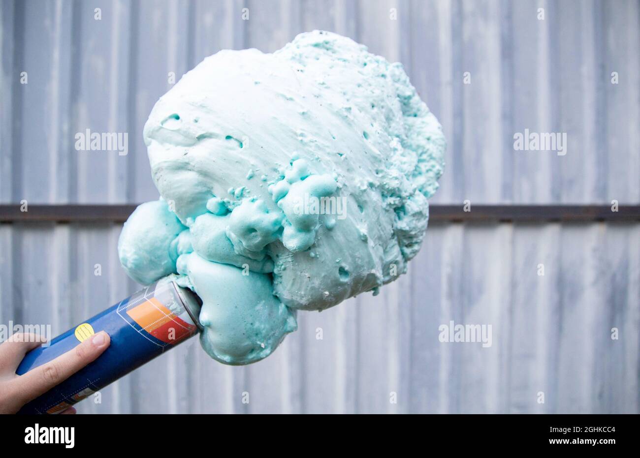 Construction foam cylinder with a defect. Expired expiry date, defect