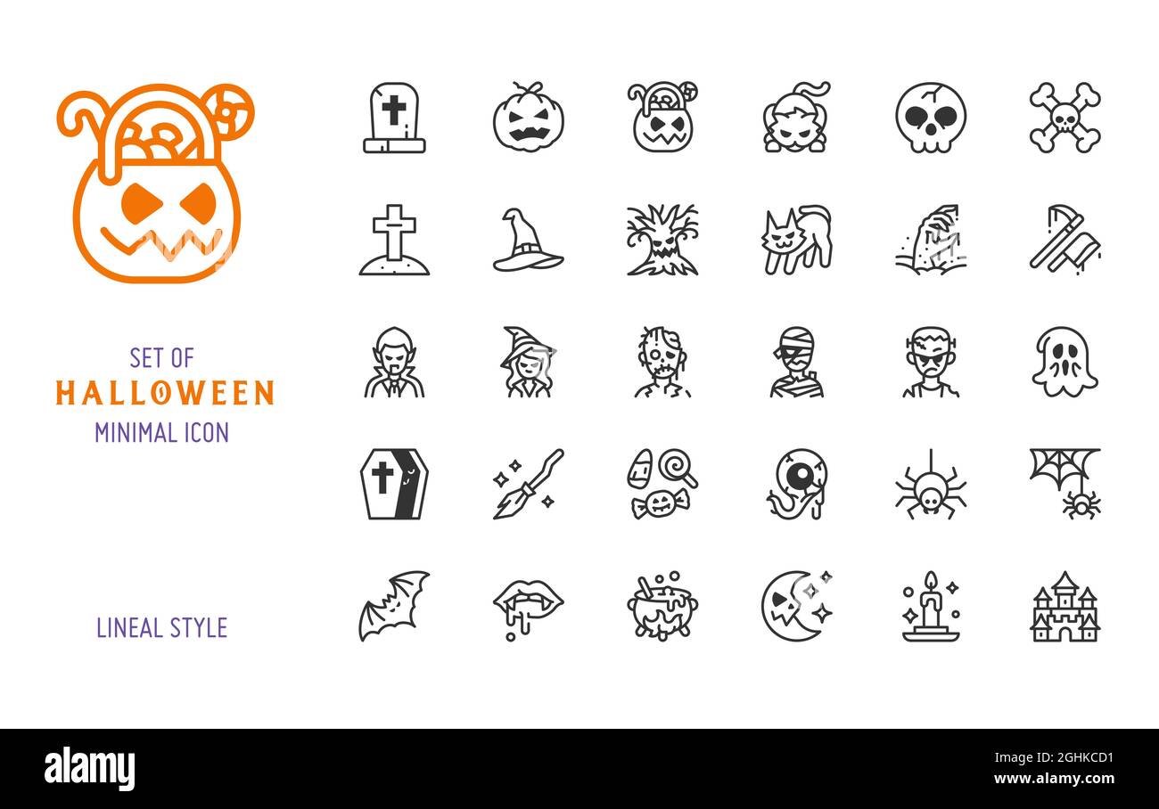 halloween icon vector set. Lineal style minimal design Stock Vector
