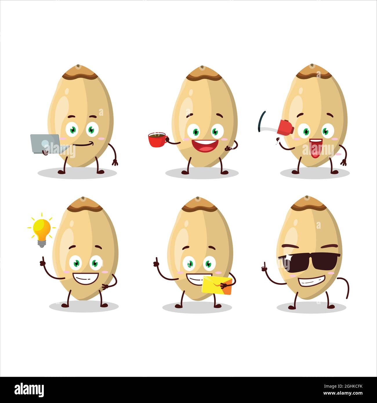 Pine Nuts cartoon character with various types of business emoticons
