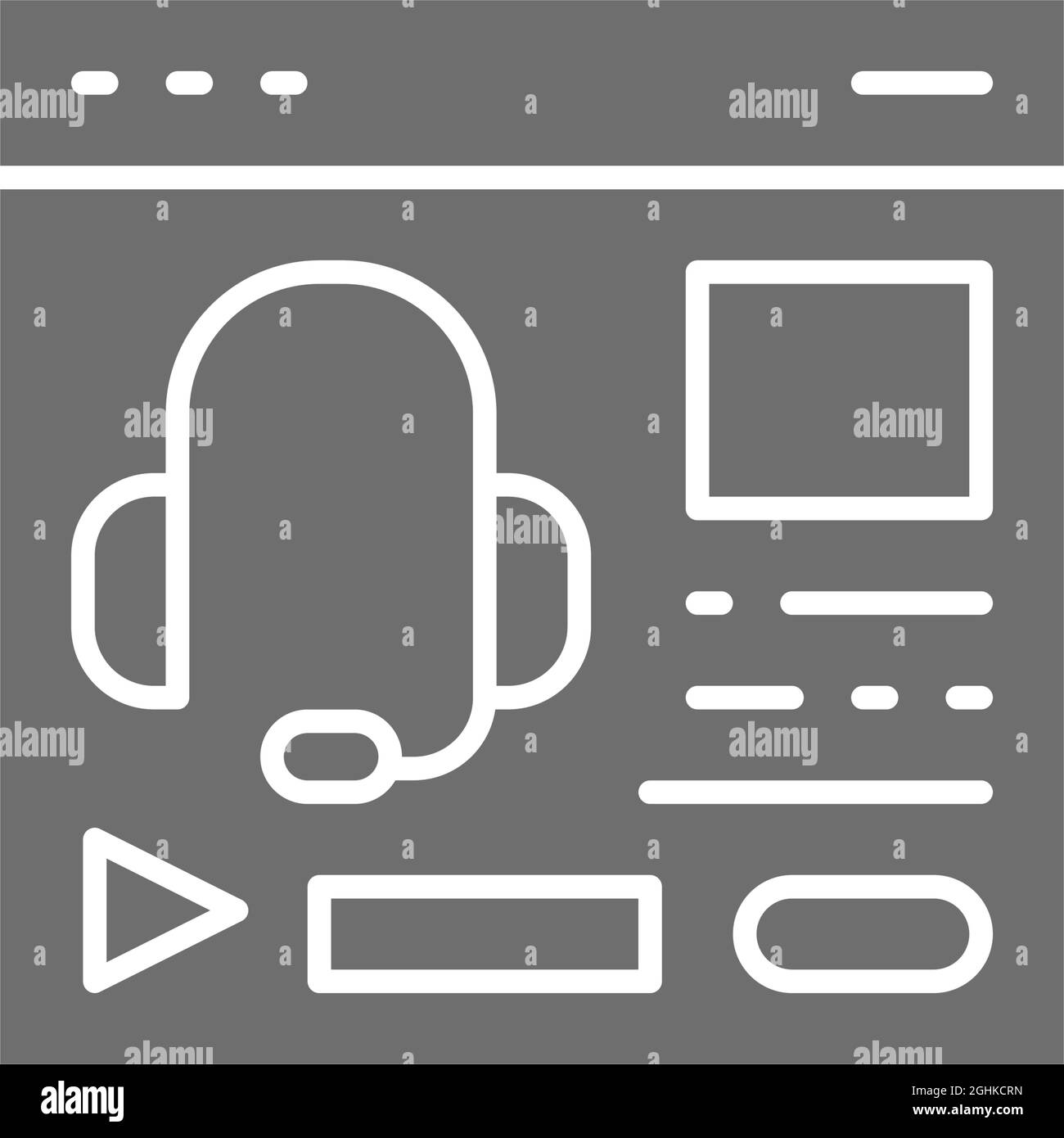 Audio course, podcast, education website, web page grey icon Stock ...