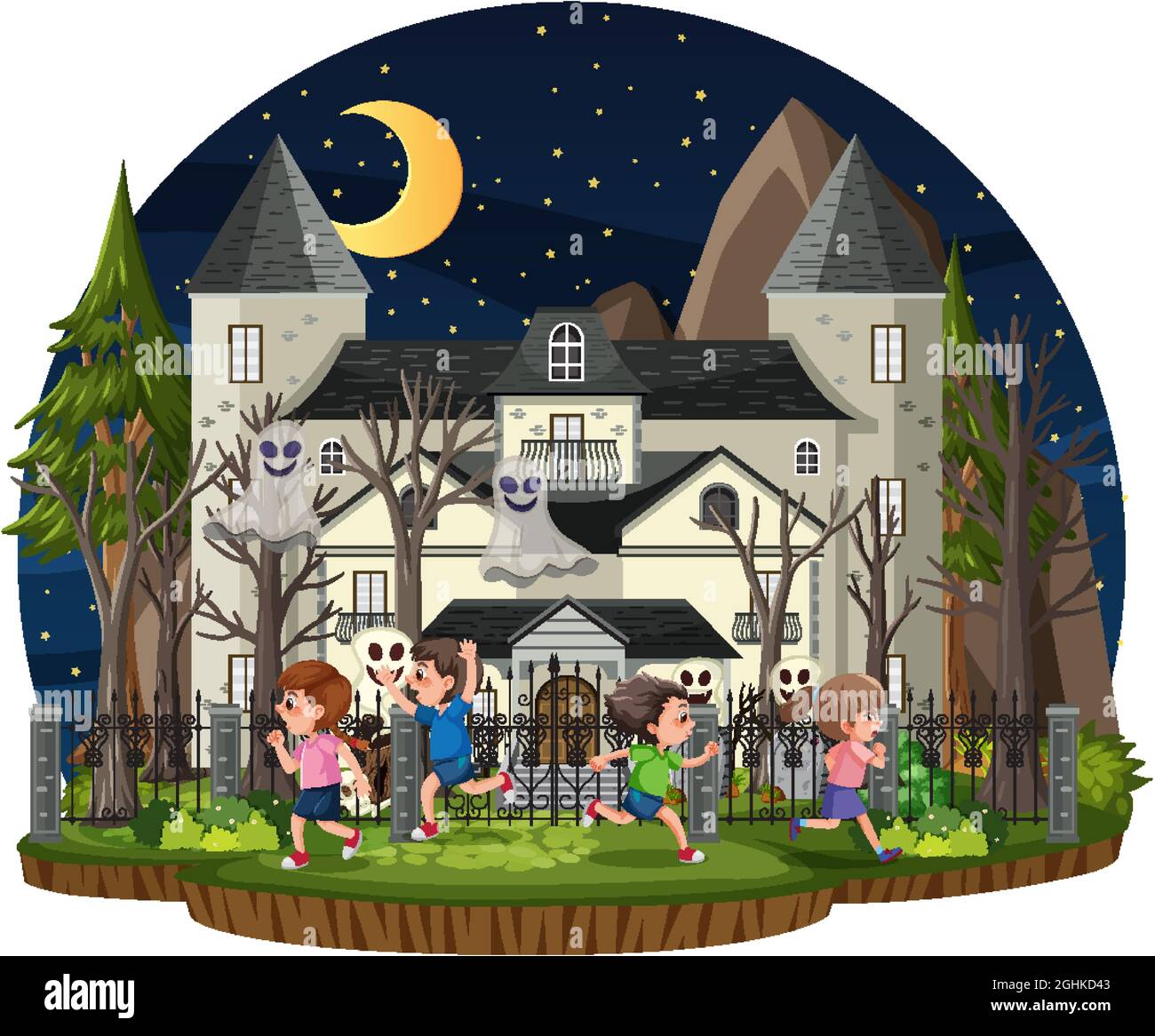 Haunted house at night scene illustration Stock Vector Image & Art - Alamy