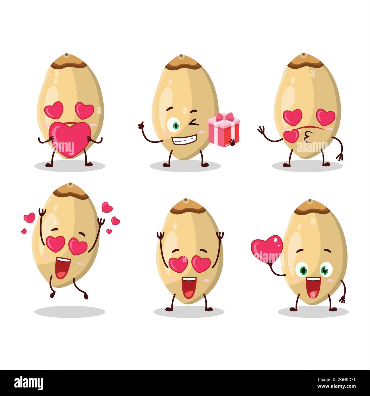 Pine Nuts cartoon character with love cute emoticon. Vector