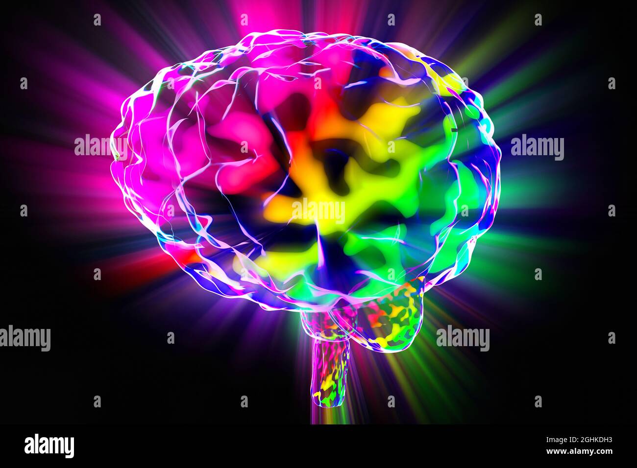 Human brain and light rays - 3D illustration Stock Photo - Alamy