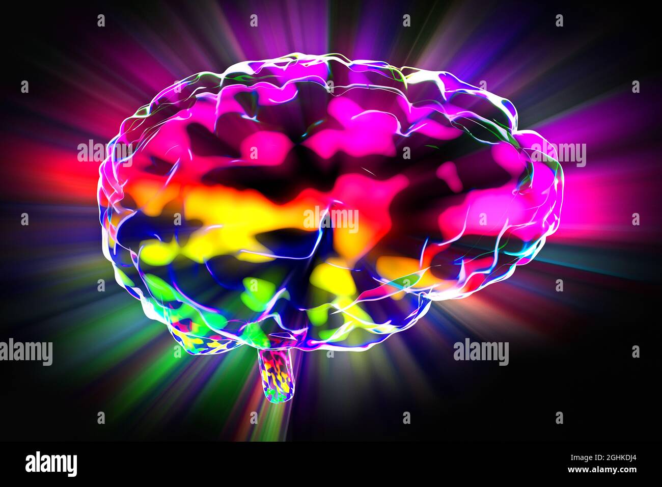 Human brain and light rays - 3D illustration Stock Photo - Alamy