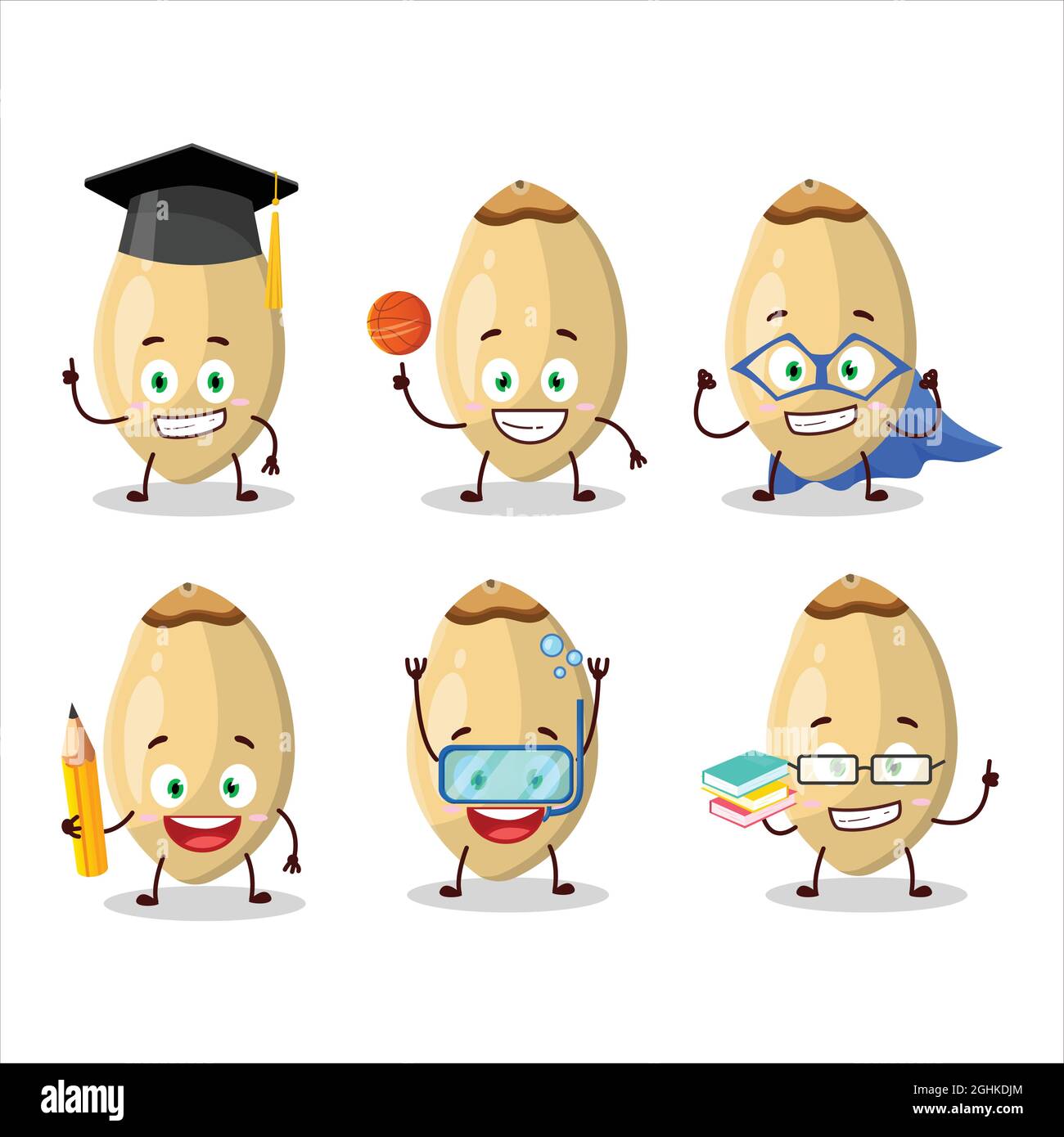 School student of pine nuts cartoon character with various expressions