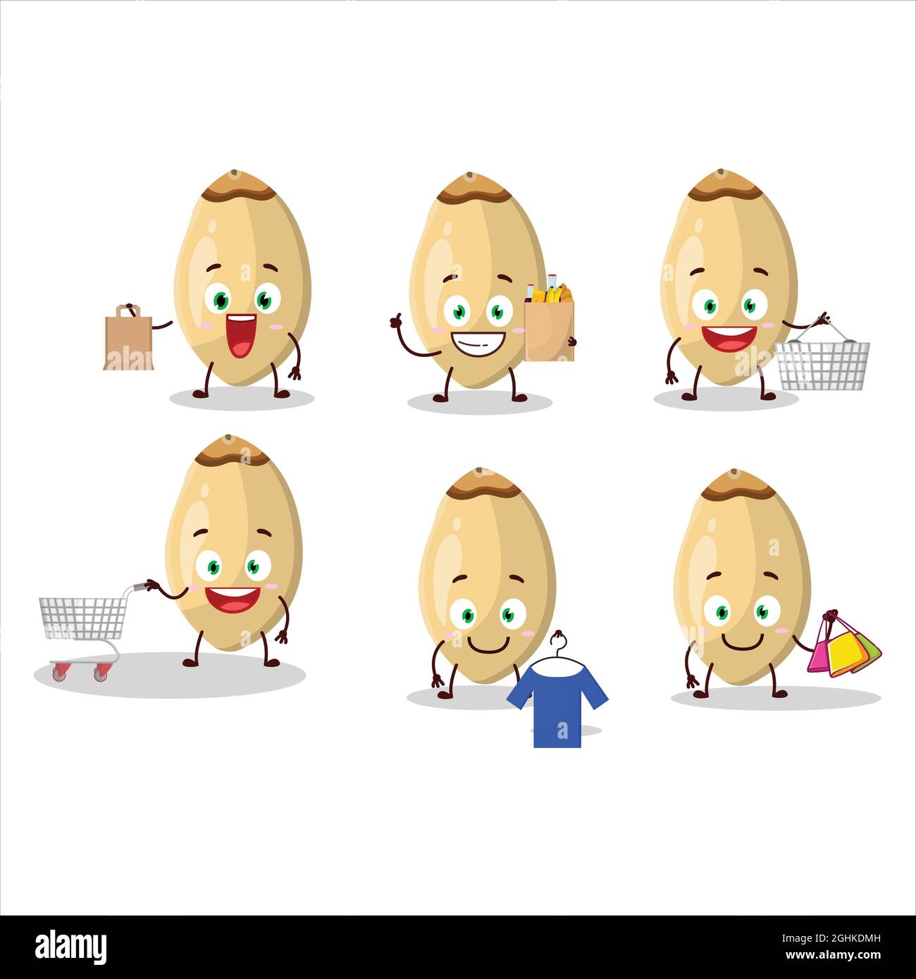 A Rich pine nuts mascot design style going shopping. Vector