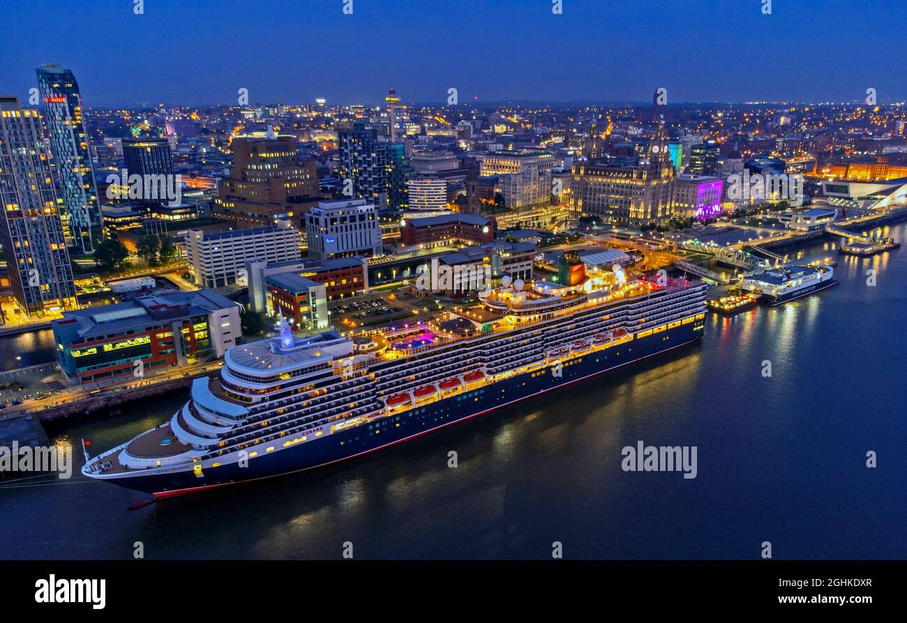 Cunard's Queen Elizabeth cruise ship berthed at Liverpool Cruise