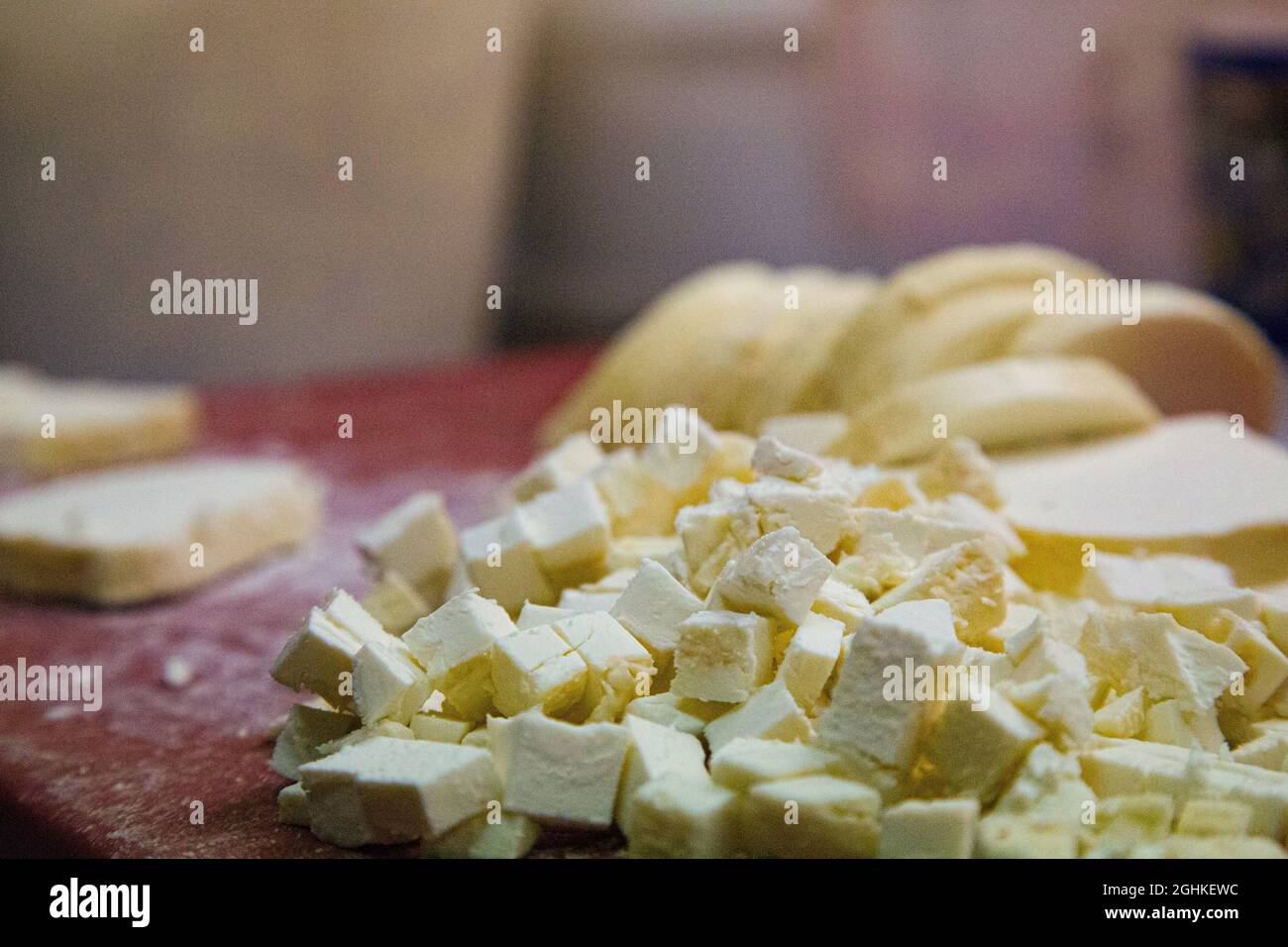 Close-up view of cut mascarpone cheese tacos Stock Photo