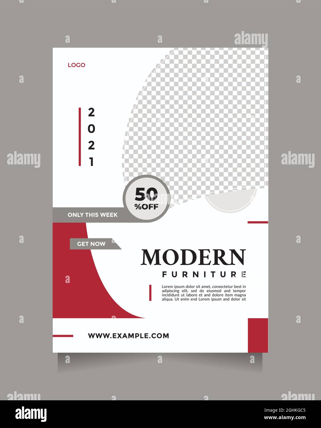 Creative idea modern furniture sale promotion design. Red white design flyer and brochure vector