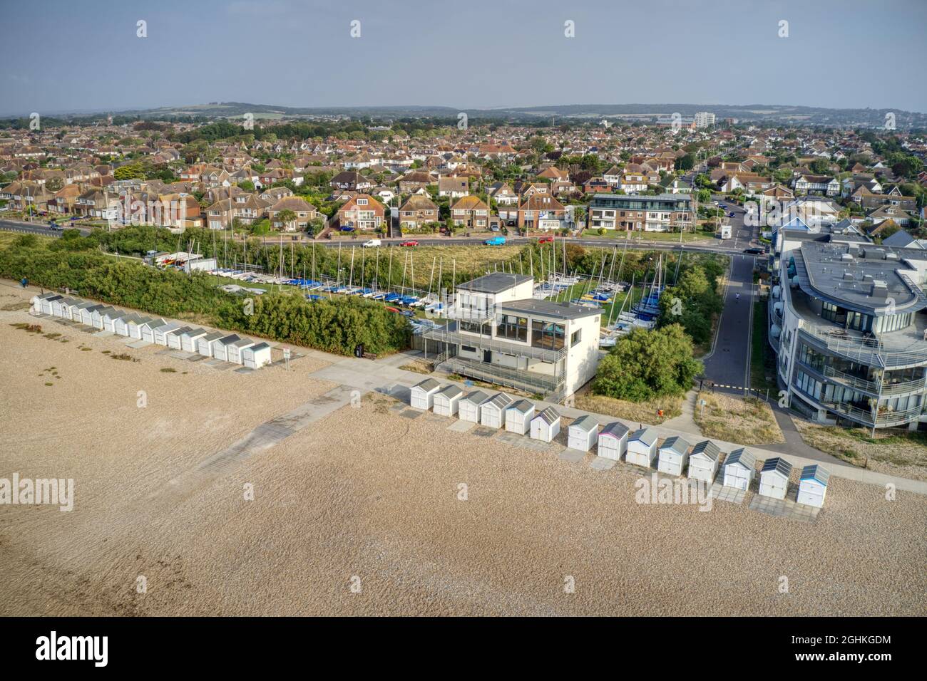 Aerial of Goring by Sea and Marine Crescent running behind the Sailing