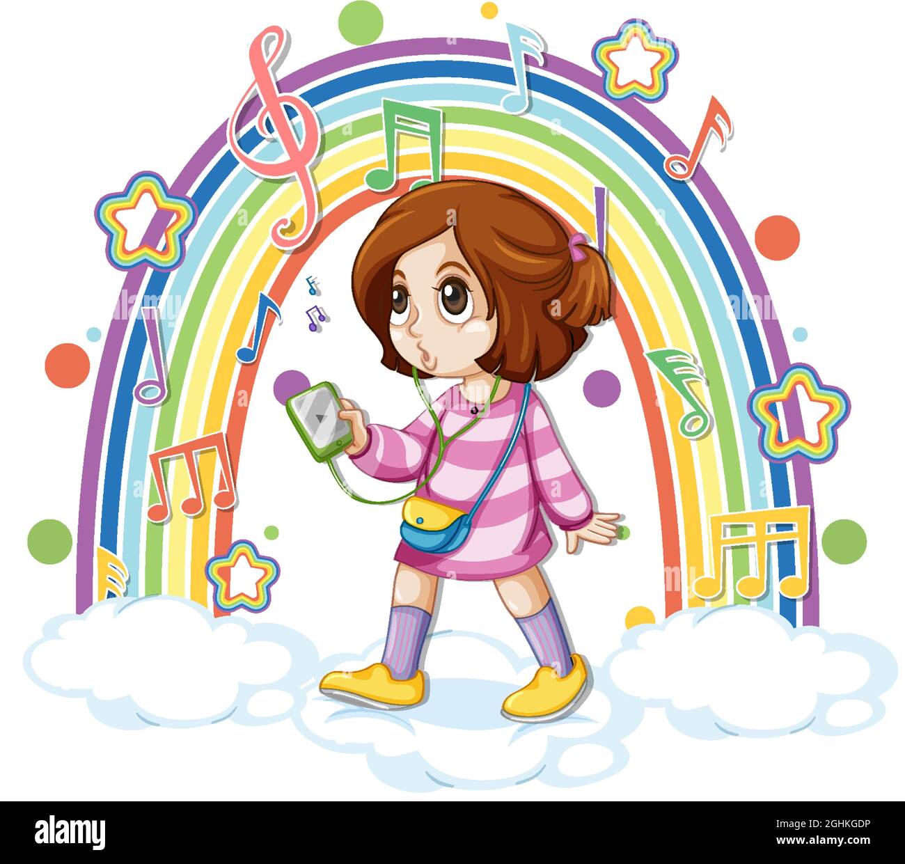 Girl with melody symbols on rainbow illustration Stock Vector Image ...