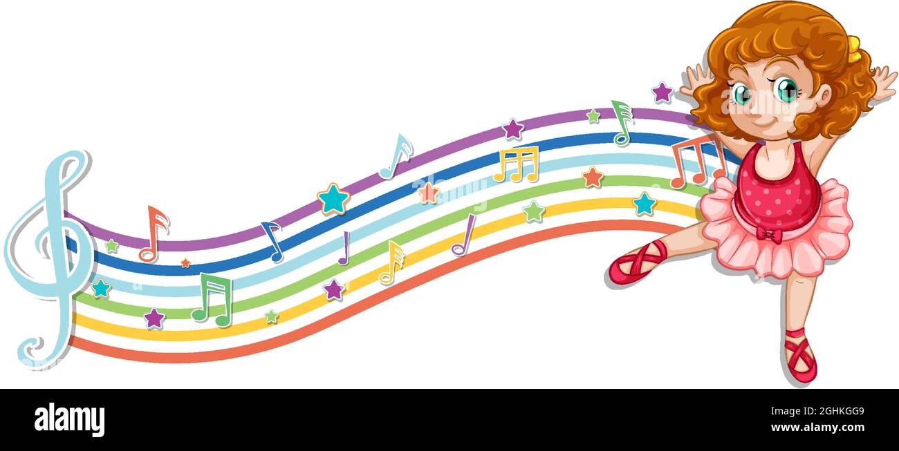 Ballerina with melody symbols on rainbow wave illustration Stock Vector ...
