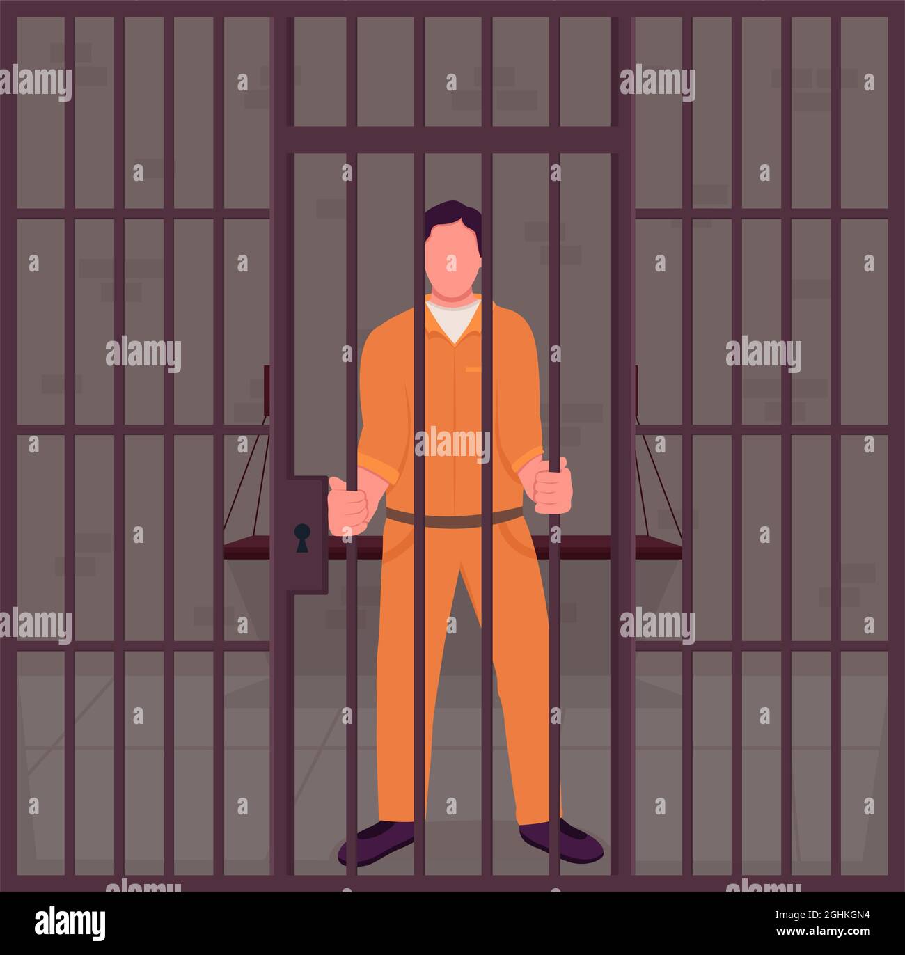 Male prisoner in jail semi flat color vector character Stock Vector