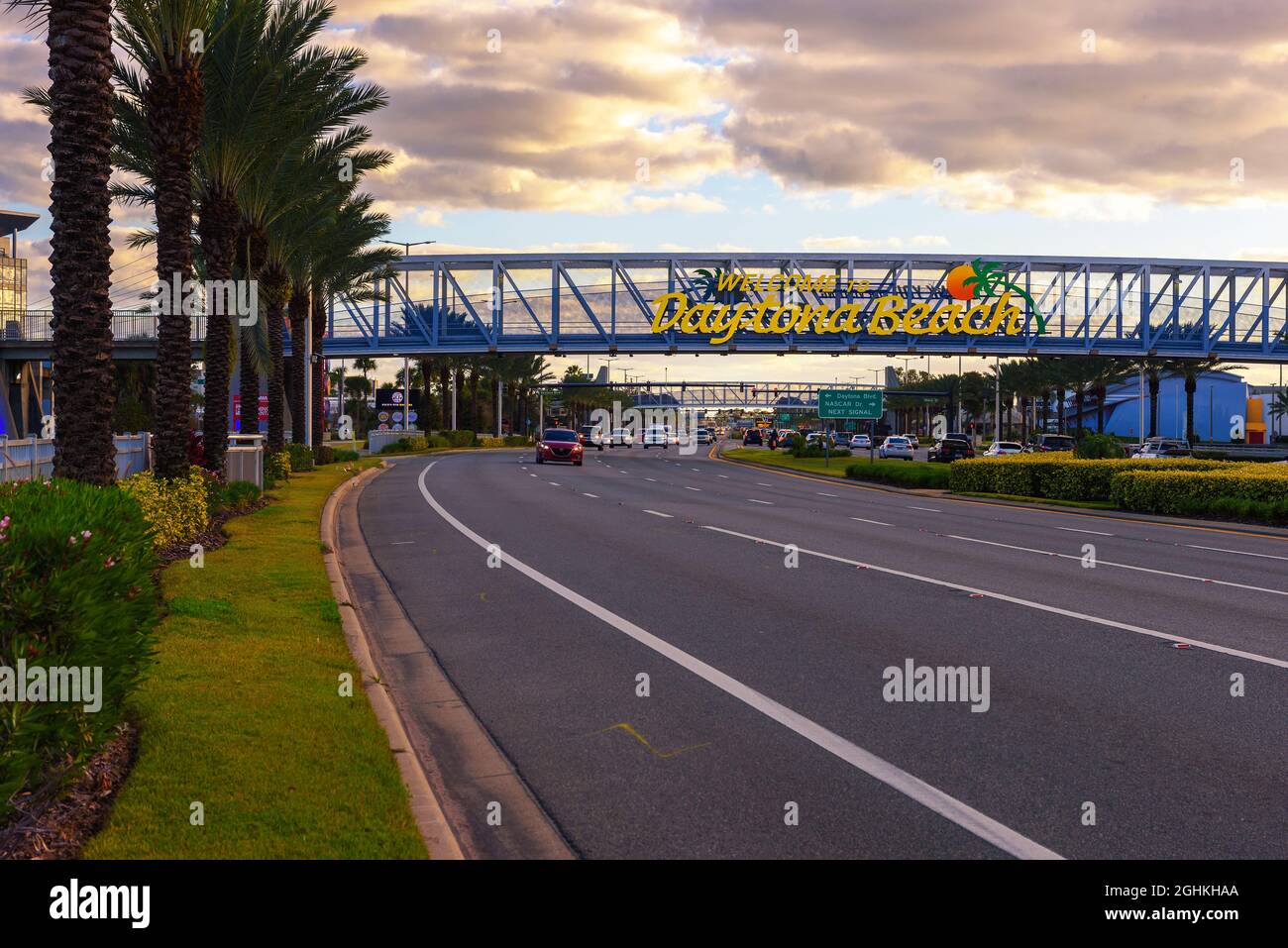 A welcome sign in Daytona Beach, Florida. Stock Photo
