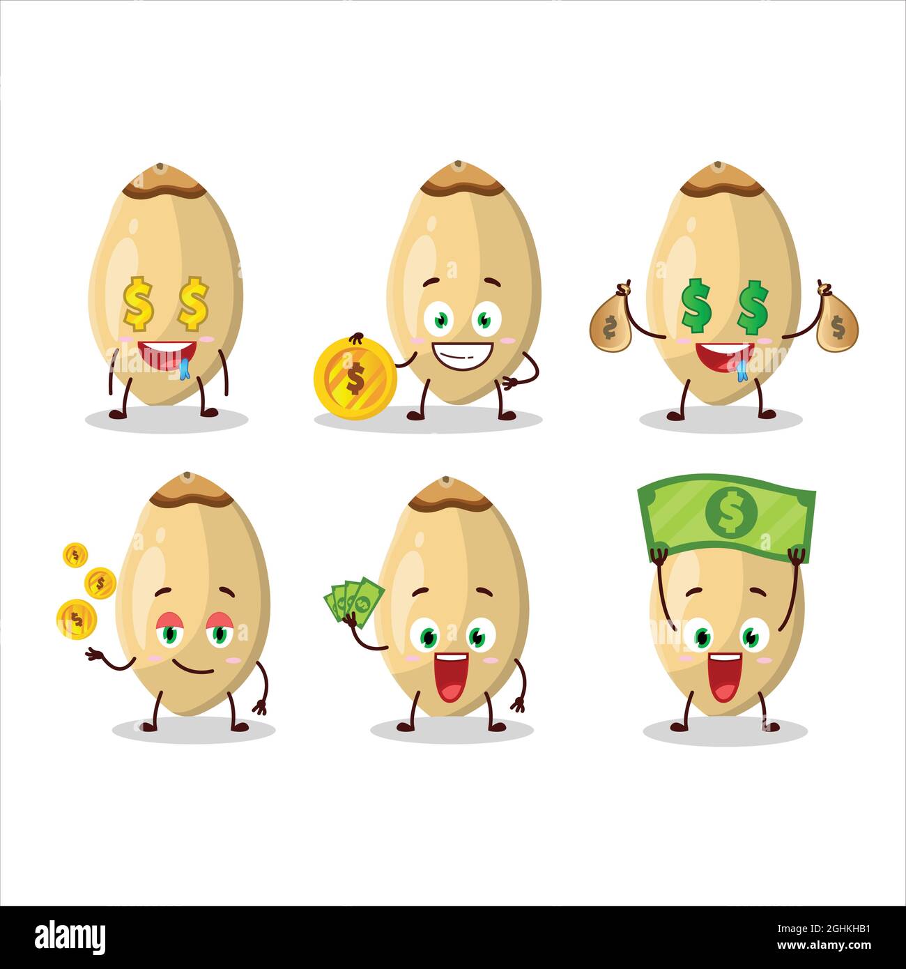 Pine Nuts cartoon character with cute emoticon bring money. Vector
