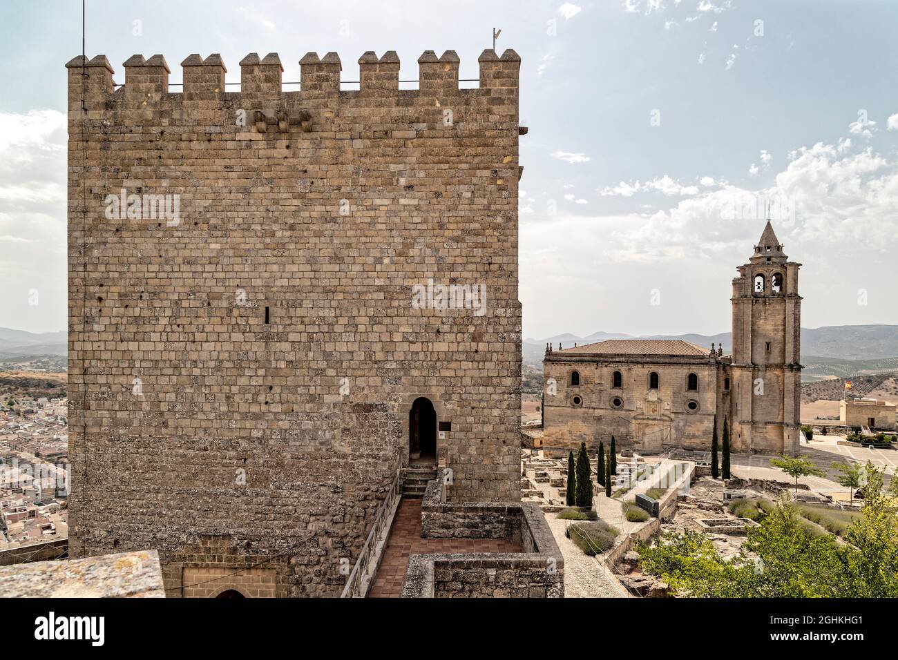 Alcala la Real, Spain. 23rd Aug, 2021. Homenage tower in Fortaleza de La Mota. Castillo de Alcala la Real or Fortaleza de La Mota. Stock Photo