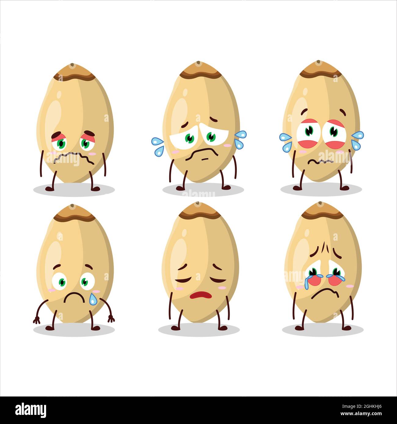 Pine Nuts cartoon character with sad expression. Vector illustration