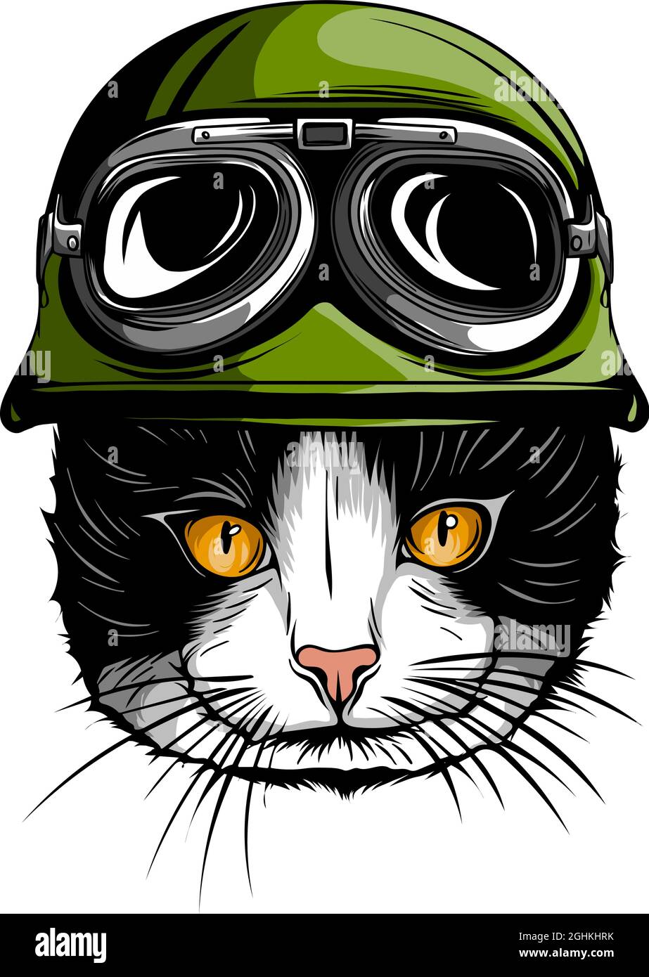 Portrait of a Cat with steampunk helmet. Vector illustration. Stock Vector