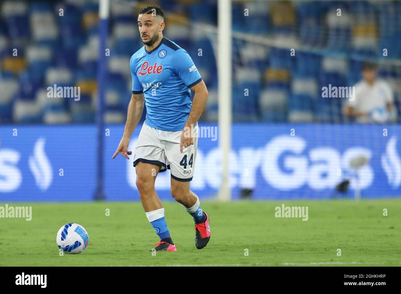 SSC Napoli's Greek defender  Konstantinos Manolas controls the ball during the friendly football match between SSC Napoli and Benevento at the Diego Armando Maradona Stadium, Naples, Italy, on 07 September  2021 Stock Photo