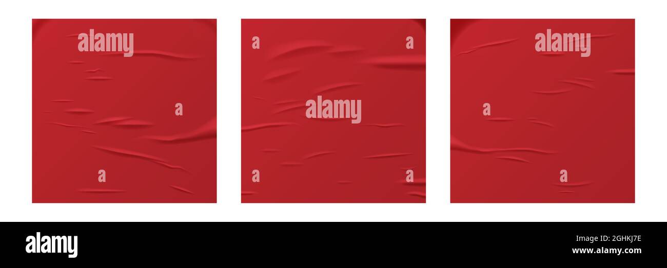 Glued red square paper sheets set. Vector isolated realistic crumpled ...