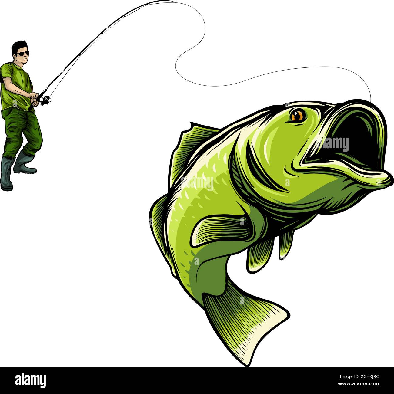 vector illustration of fisherman caught fish design Stock Vector