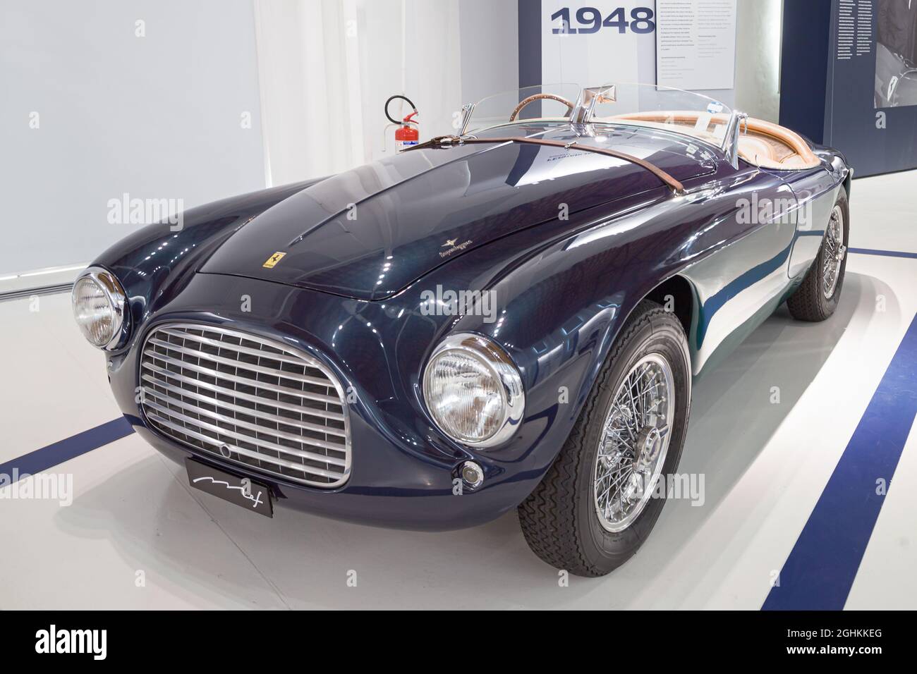 Modena, Italy - August 14, 2021: Ferrari 166 MM showcased at Enzo Ferrari Museum, Modena, Italy. Stock Photo